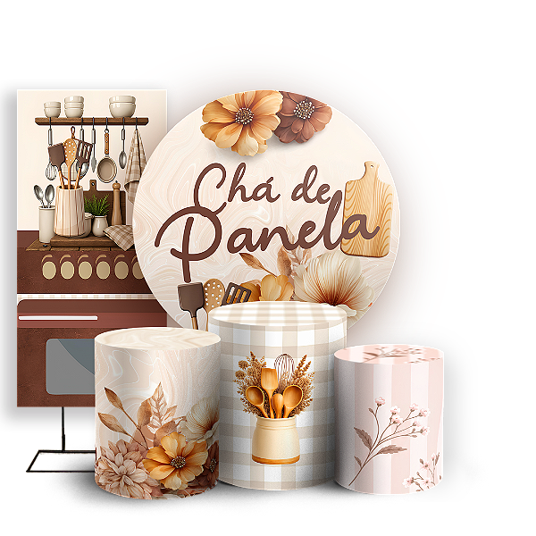 Capas Painel Redondo Trio Cilindro e Faixa Lateral Sublimado - Chá de Panela