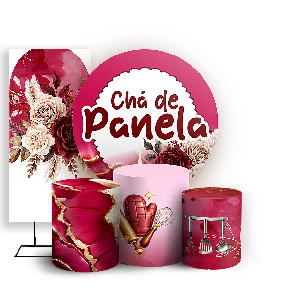 Capas Painel Redondo Trio Cilindro e Faixa Lateral Sublimado - Chá de Panela