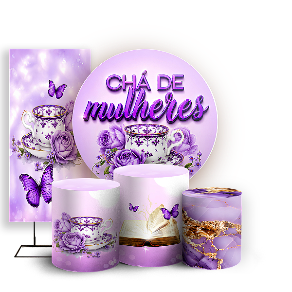 Capas Painel Redondo Trio Cilindro e Faixa Lateral Sublimado - Cha de Mulheres