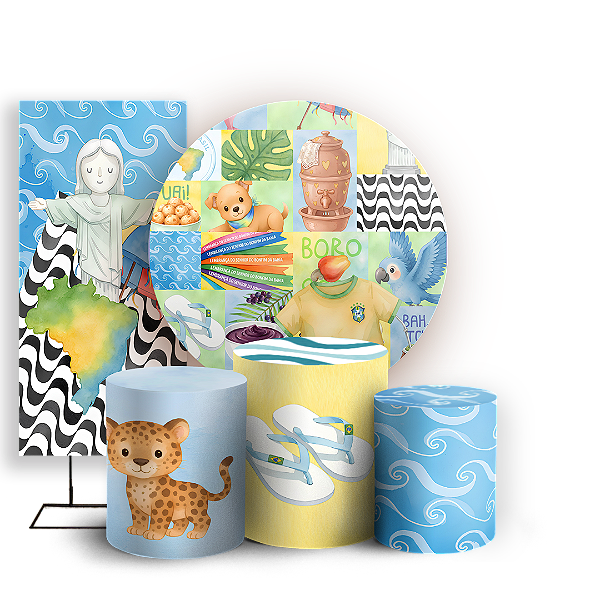 Capas Painel Redondo Trio Cilindro e Faixa Lateral Sublimado - Brasilidade Infantil