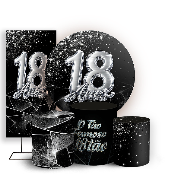 Capas Painel Redondo Trio Cilindro e Faixa Lateral Sublimado - 18 Anos