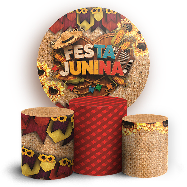 Capas Painel Redondo e Trio Cilindro Sublimado - Festa Junina