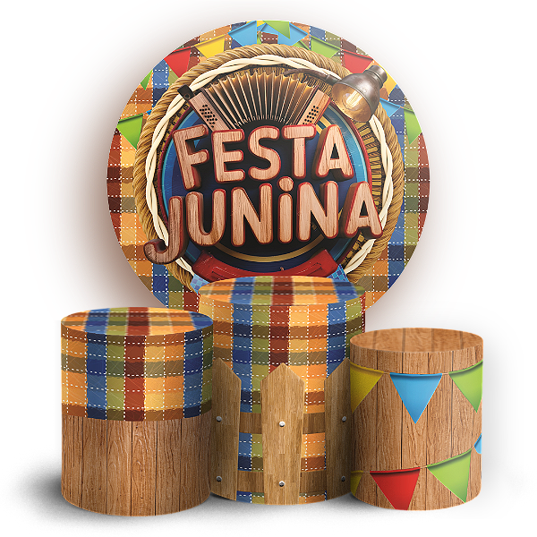 Capas Painel Redondo e Trio Cilindro Sublimado - Festa Junina