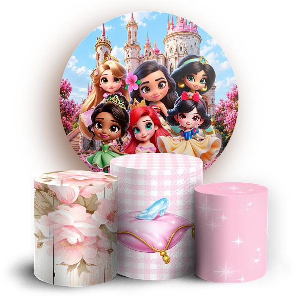 Capas Painel Redondo e Trio Cilindro Sublimado - Princesas