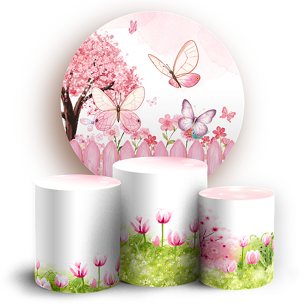 Capas Painel Redondo e Trio Cilindro Sublimado - Jardim