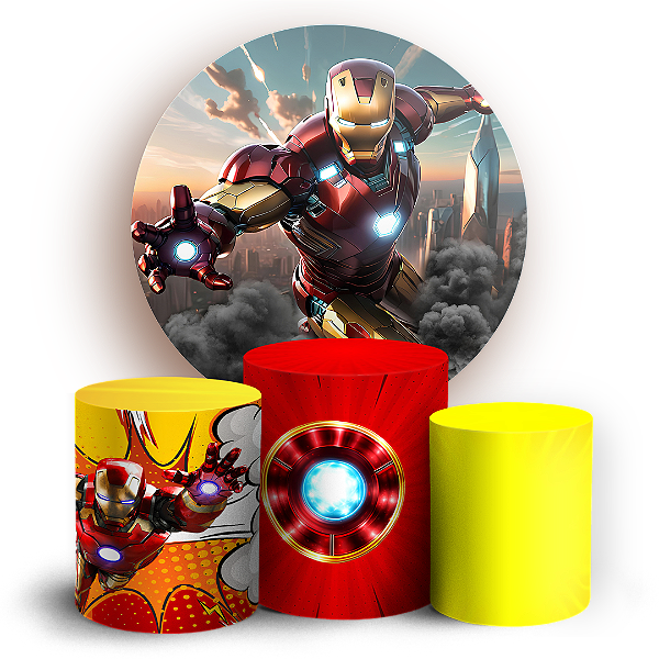 Capas Painel Redondo e Trio Cilindro Sublimado - Homem de Ferro