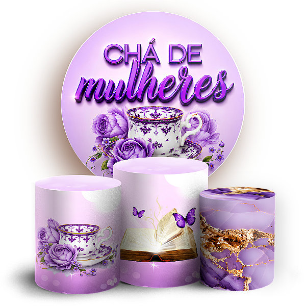 Capas Painel Redondo e Trio Cilindro Sublimado - Cha de Mulheres