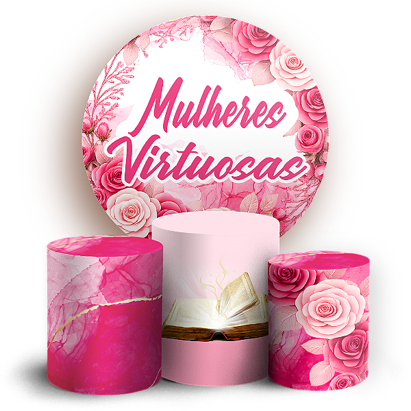 Capas Painel Redondo e Trio Cilindro Sublimado - Cha de Mulheres