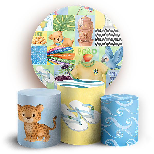 Capas Painel Redondo e Trio Cilindro Sublimado - Brasilidade Infantil