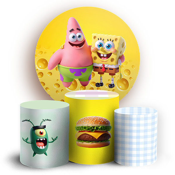 Capas Painel Redondo e Trio Cilindro Sublimado - Bob Esponja