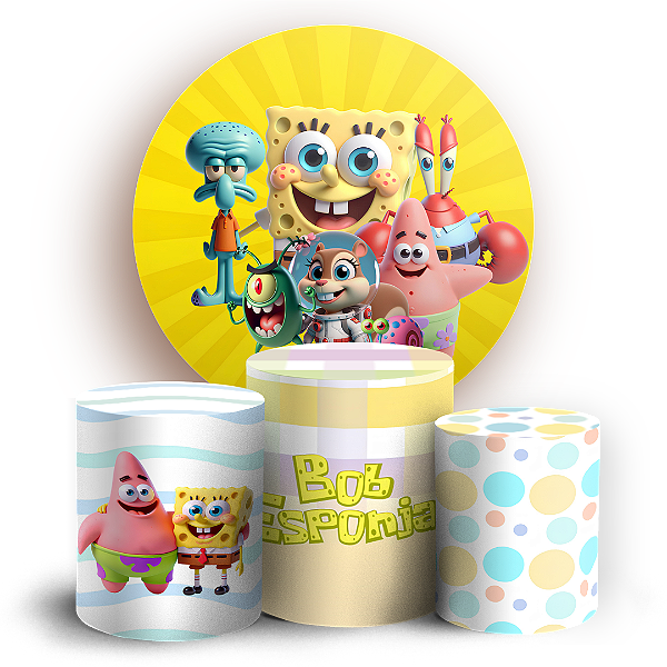 Capas Painel Redondo e Trio Cilindro Sublimado - Bob Esponja