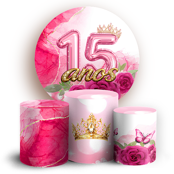 Capas Painel Redondo e Trio Cilindro Sublimado - 15 Anos