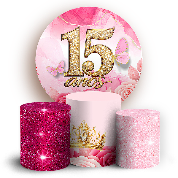 Capas Painel Redondo e Trio Cilindro Sublimado - 15 Anos