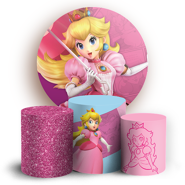 Capas Painel Redondo e Trio Cilindro Sublimado - Princesa Peach