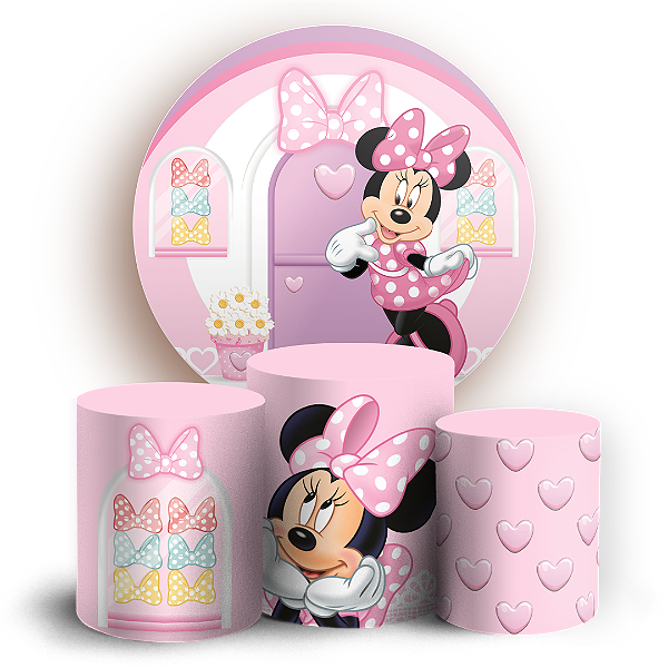 Capas Painel Redondo e Trio Cilindro Sublimado - Minnie Laços