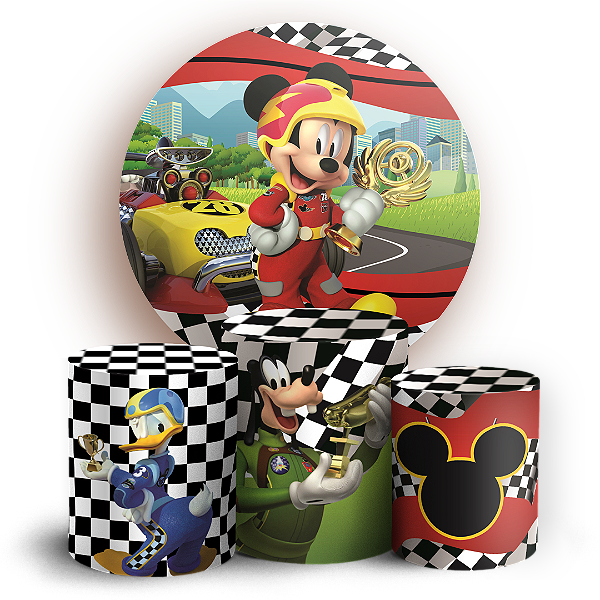 Capas Painel Redondo e Trio Cilindro Sublimado - Mickey Corrida
