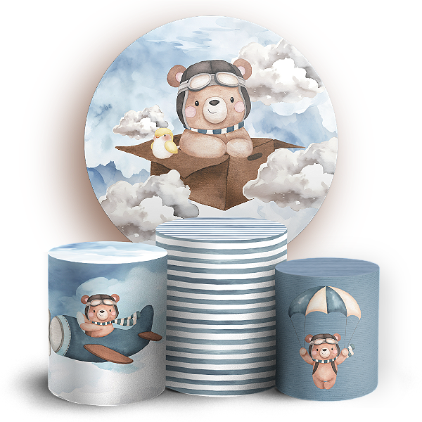 Capas Painel Redondo e Trio Cilindro Sublimado - Ursinho Aviador