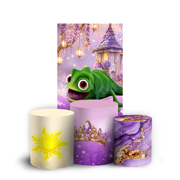 Capas Faixa Lateral e Trio Cilindro Sublimado Veste Fácil - Rapunzel Enrolados