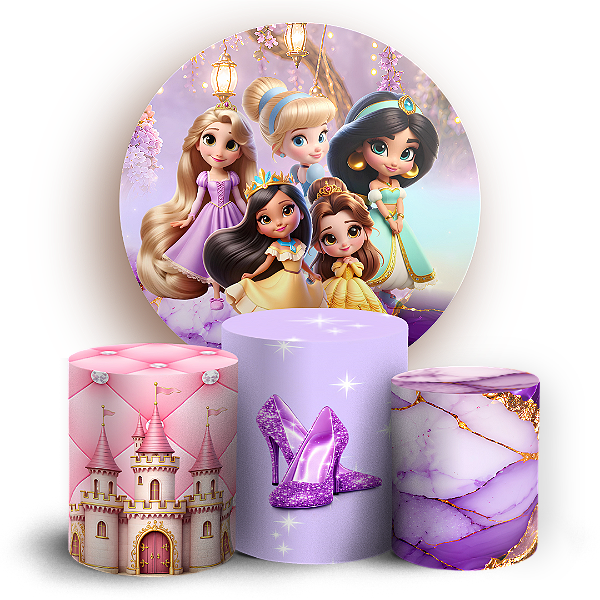 Capas Painel Redondo e Trio Cilindro Sublimado - Princesas