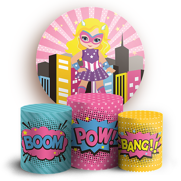 Capas Painel Redondo e Trio Cilindro Sublimado - Super Girl