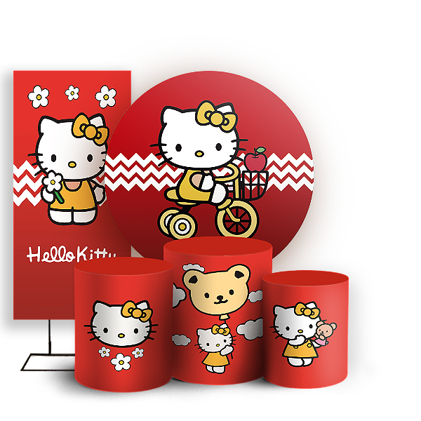 Capas Painel Redondo Trio Cilindro e Faixa Lateral Sublimado - Hello Kitty