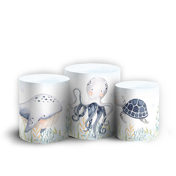 Capas Trio Cilindro Sublimado Veste Fácil - Fundo do Mar