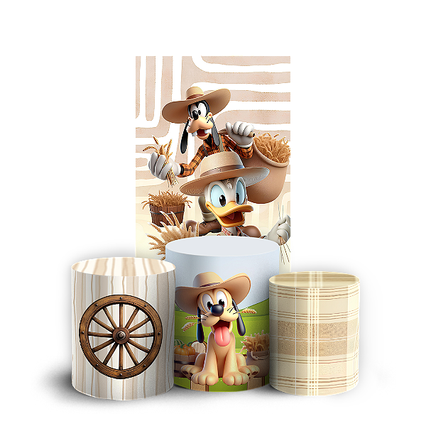 Capas Faixa Lateral e Trio Cilindro Sublimado Veste Fácil - Fazendinha Mickey e Minnie