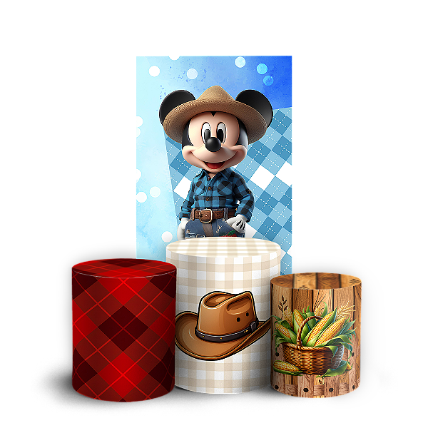 Capas Faixa Lateral e Trio Cilindro Sublimado Veste Fácil - Fazendinha Mickey e Minnie