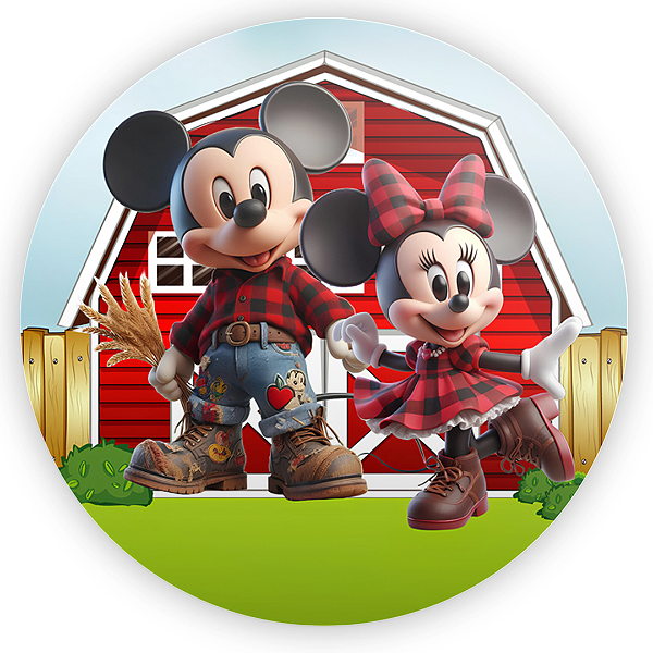 Capa Painel Redondo Sublimado - Fazendinha Mickey e Minnie