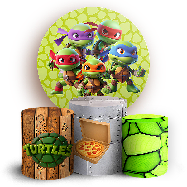 Capas Painel Redondo e Trio Cilindro Sublimado - Tartarugas Ninja