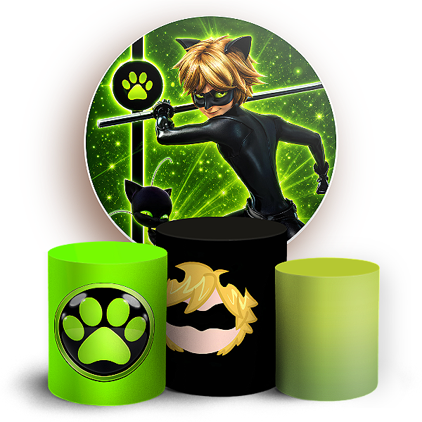 Capas Painel Redondo e Trio Cilindro Sublimado - Cat Noir