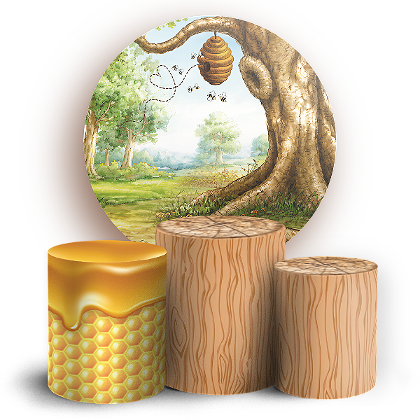 Capas Painel Redondo e Trio Cilindro Sublimado - Ursinho Pooh
