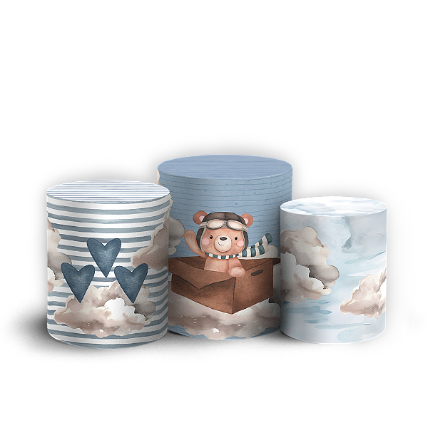 Capas Trio Cilindro Sublimado Veste Fácil - Ursinho Aviador