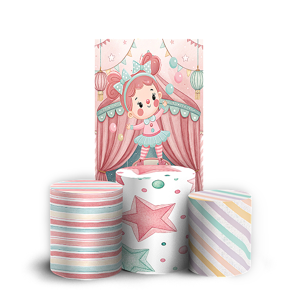 Capas Faixa Lateral e Trio Cilindro Sublimado Veste Fácil - Circo Rosa