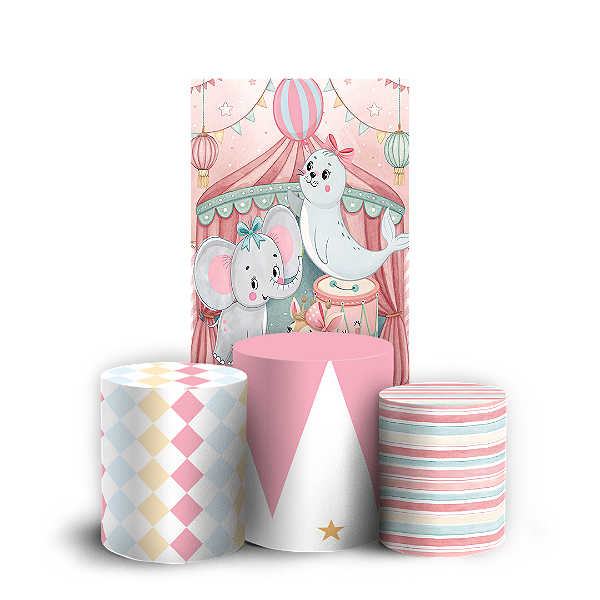 Capas Faixa Lateral e Trio Cilindro Sublimado Veste Fácil - Circo Rosa