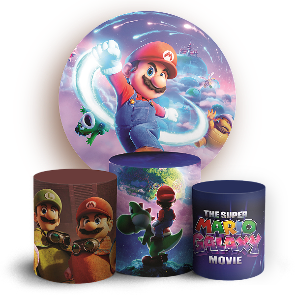 Capas Painel Redondo e Trio Cilindro Sublimado - Super Mario