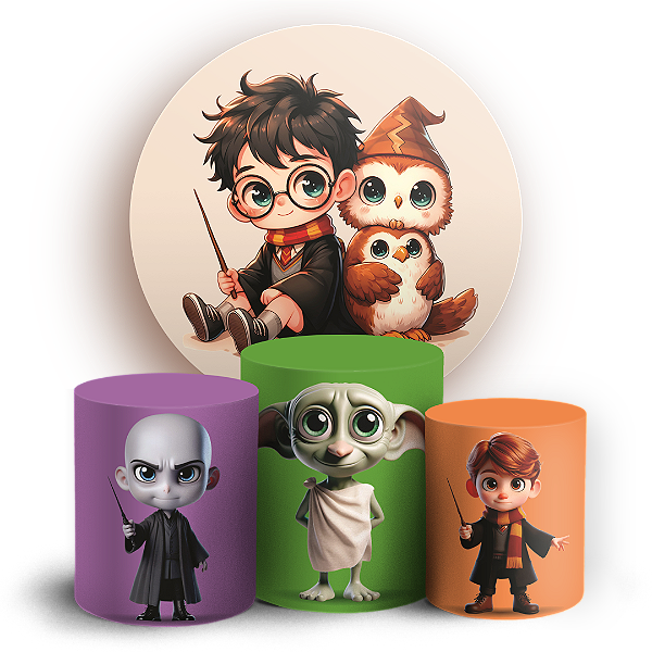 Capas Painel Redondo e Trio Cilindro Sublimado - Harry Potter