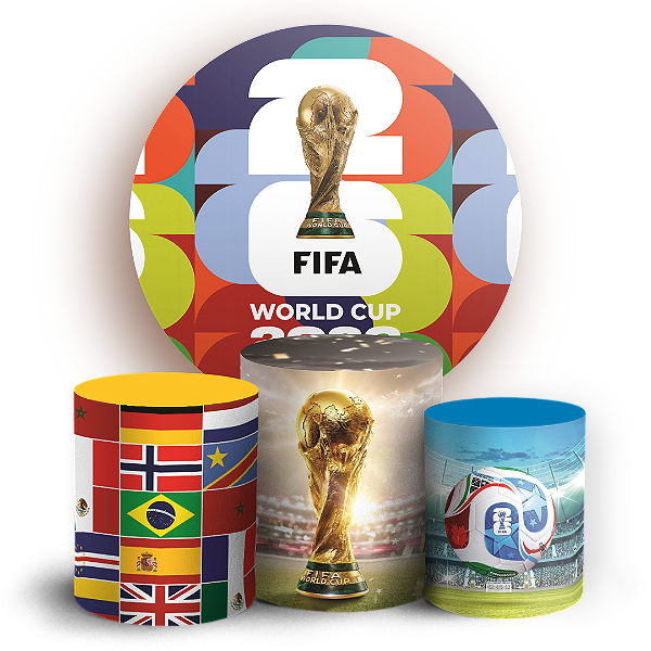 Capas Painel Redondo e Trio Cilindro Sublimado - Copa do Mundo