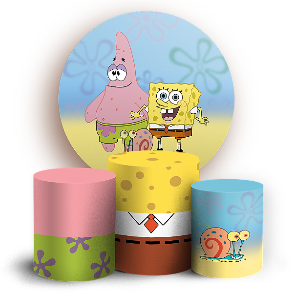 Capas Painel Redondo e Trio Cilindro Sublimado - Bob Esponja