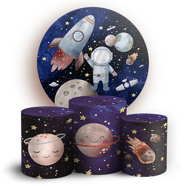 Capas Painel Redondo e Trio Cilindro Sublimado - Astronauta