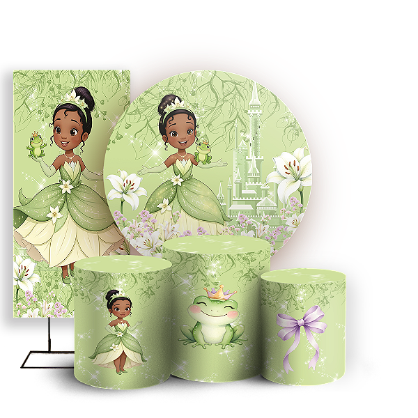 Capas Painel Redondo Trio Cilindro e Faixa Lateral Sublimado - Princesa Tiana