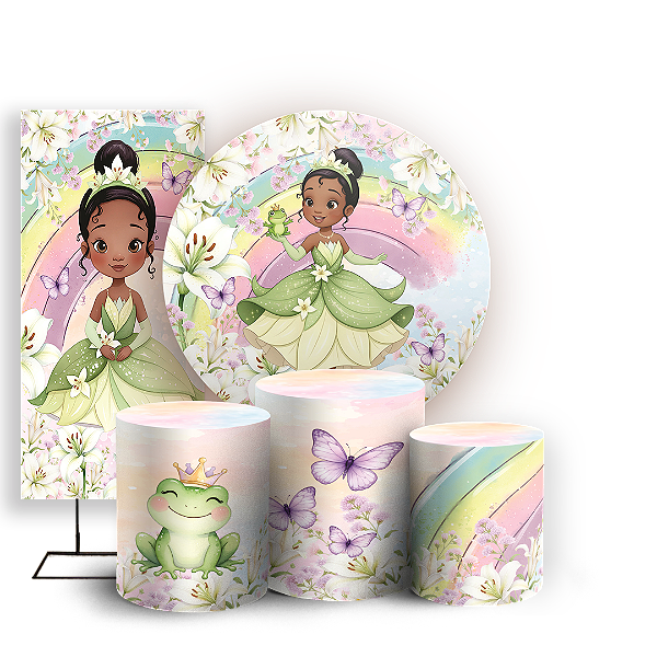 Capas Painel Redondo Trio Cilindro e Faixa Lateral Sublimado - Princesa Tiana