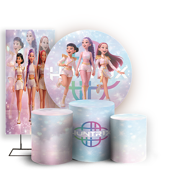 Capas Painel Redondo Trio Cilindro e Faixa Lateral Sublimado - Guerreiras do K-pop