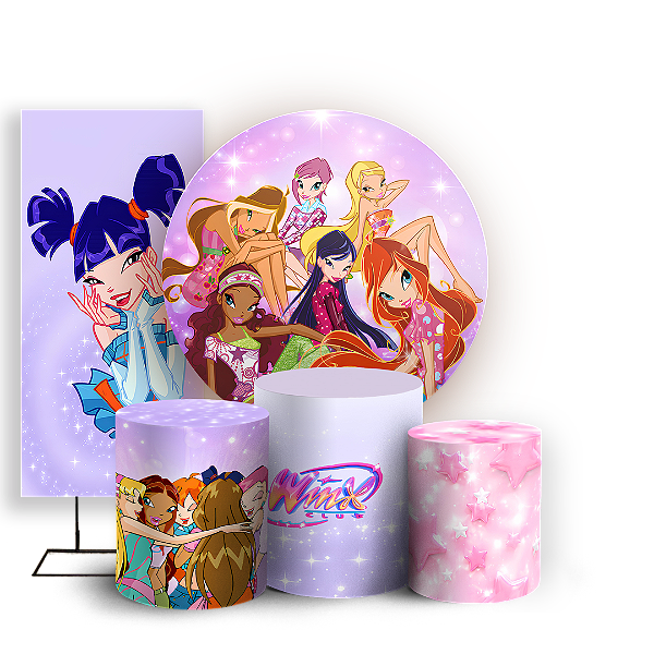 Capas Painel Redondo Trio Cilindro e Faixa Lateral Sublimado - O Clube das Winx