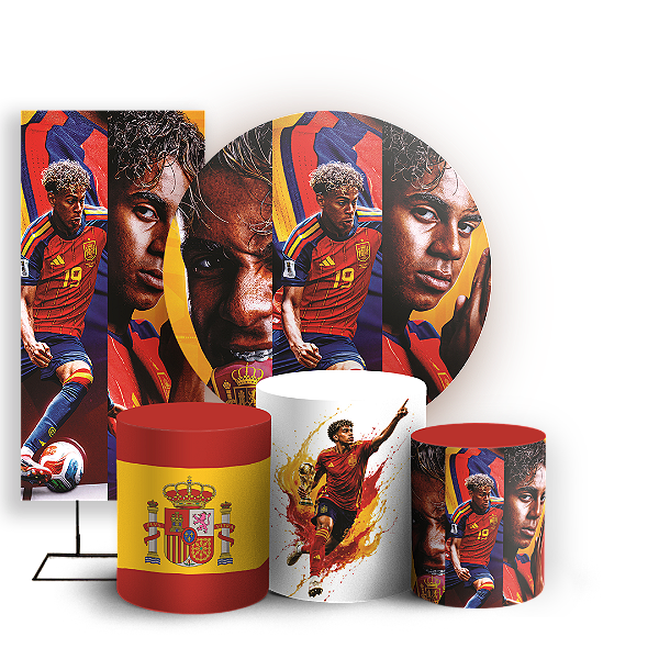 Capas Painel Redondo Trio Cilindro e Faixa Lateral Sublimado - Lamine Yamal Espanhã