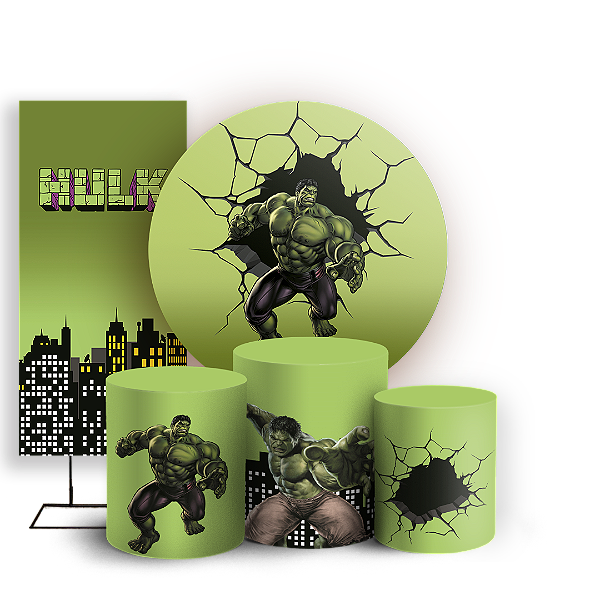 Capas Painel Redondo Trio Cilindro e Faixa Lateral Sublimado - Herois Hulk