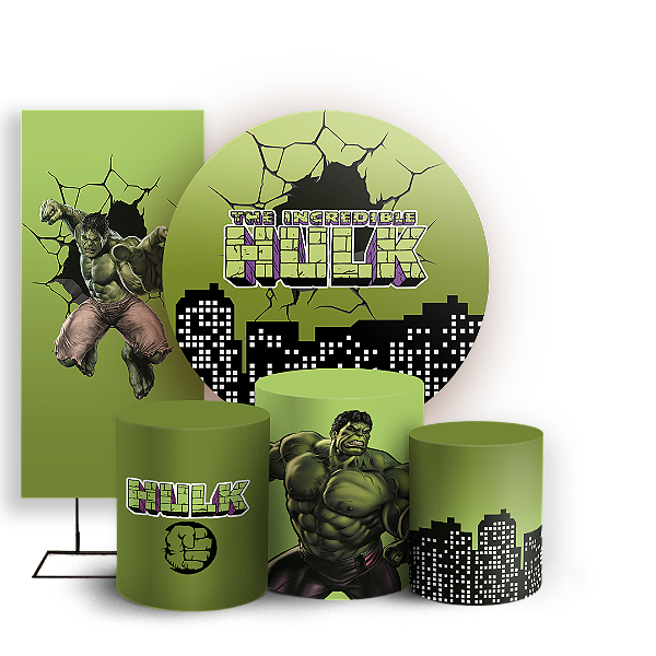 Capas Painel Redondo Trio Cilindro e Faixa Lateral Sublimado - Herois Hulk