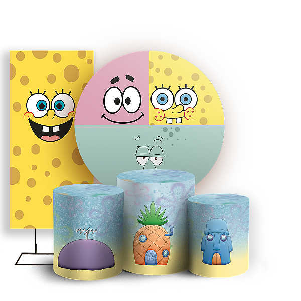 Capas Painel Redondo Trio Cilindro e Faixa Lateral Sublimado - Bob Esponja