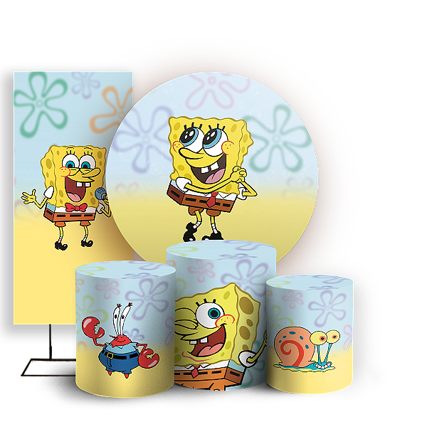 Capas Painel Redondo Trio Cilindro e Faixa Lateral Sublimado - Bob Esponja
