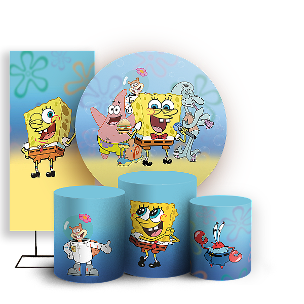 Capas Painel Redondo Trio Cilindro e Faixa Lateral Sublimado - Bob Esponja